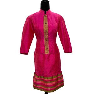 Re Fashion Art VTG Bess Thailand Silk 6 Hot Pink Suit Blazer Pencil Skirt